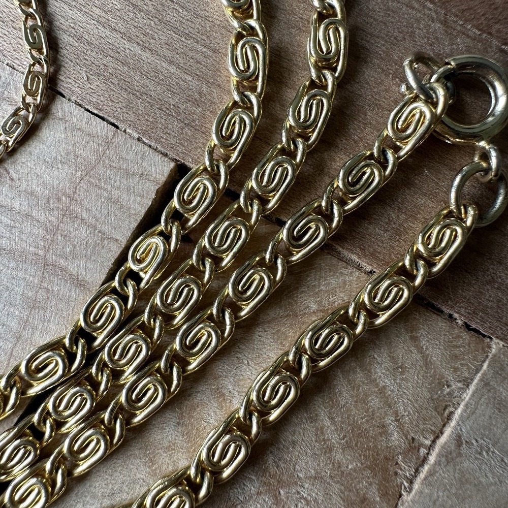 VTG Crown Trifari Paper Clip Chain Long Necklace 50 Inch Bracelet Set Gold Plate - Picture 5 of 10